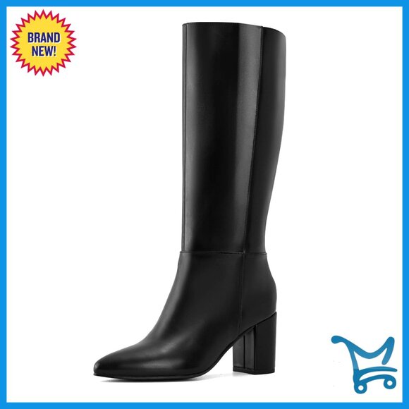 Shoes - Knee High Boots Chunky Heel Pointed Toe Wide Calf Faux Suede
